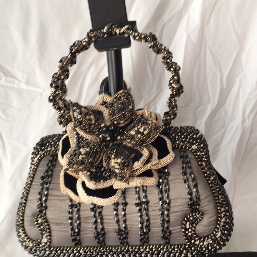 Mary Frances black rose handbag